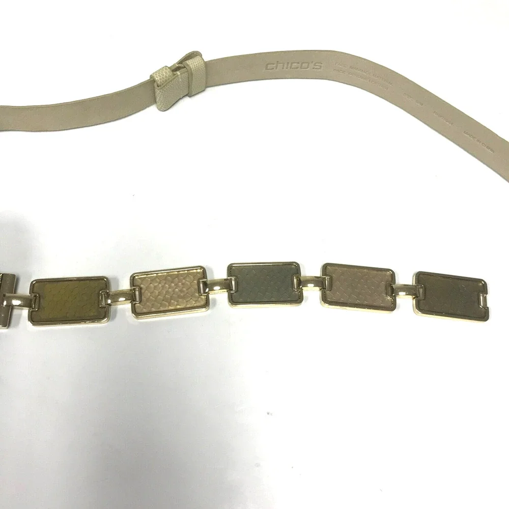 Chicos Belt Womens S/M Tan Reptile Embossed Leather Tan Golden Brown Links